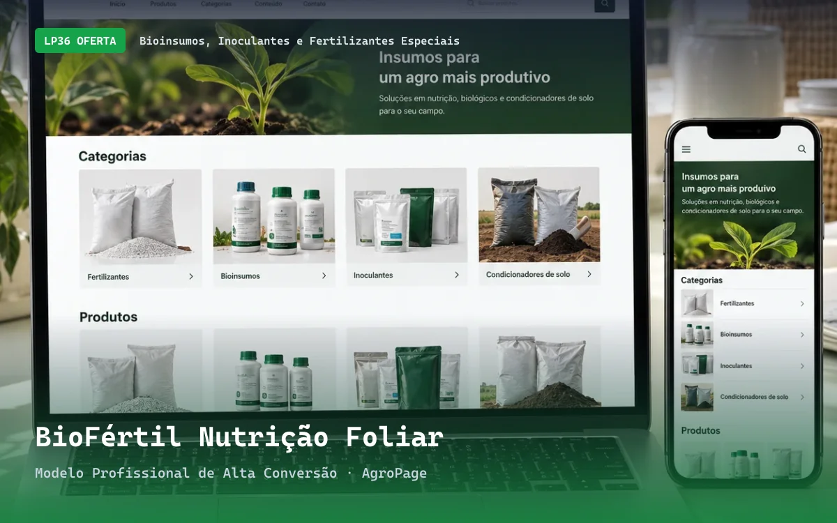 Captura da demonstração do site BioFértil Nutrição Foliar & Biológicos