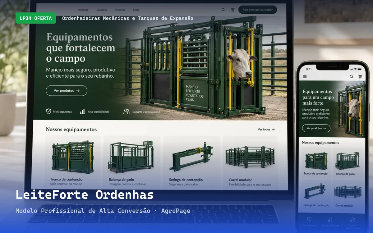 Captura da demonstração do site LeiteForte Ordenhas & Resfriadores