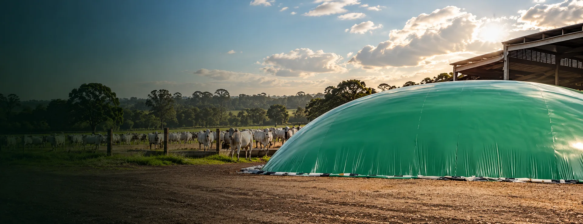 Cena ilustrativa da barreira verde de silagem Max Barrier Ultra 5000 em fazenda de pecuária