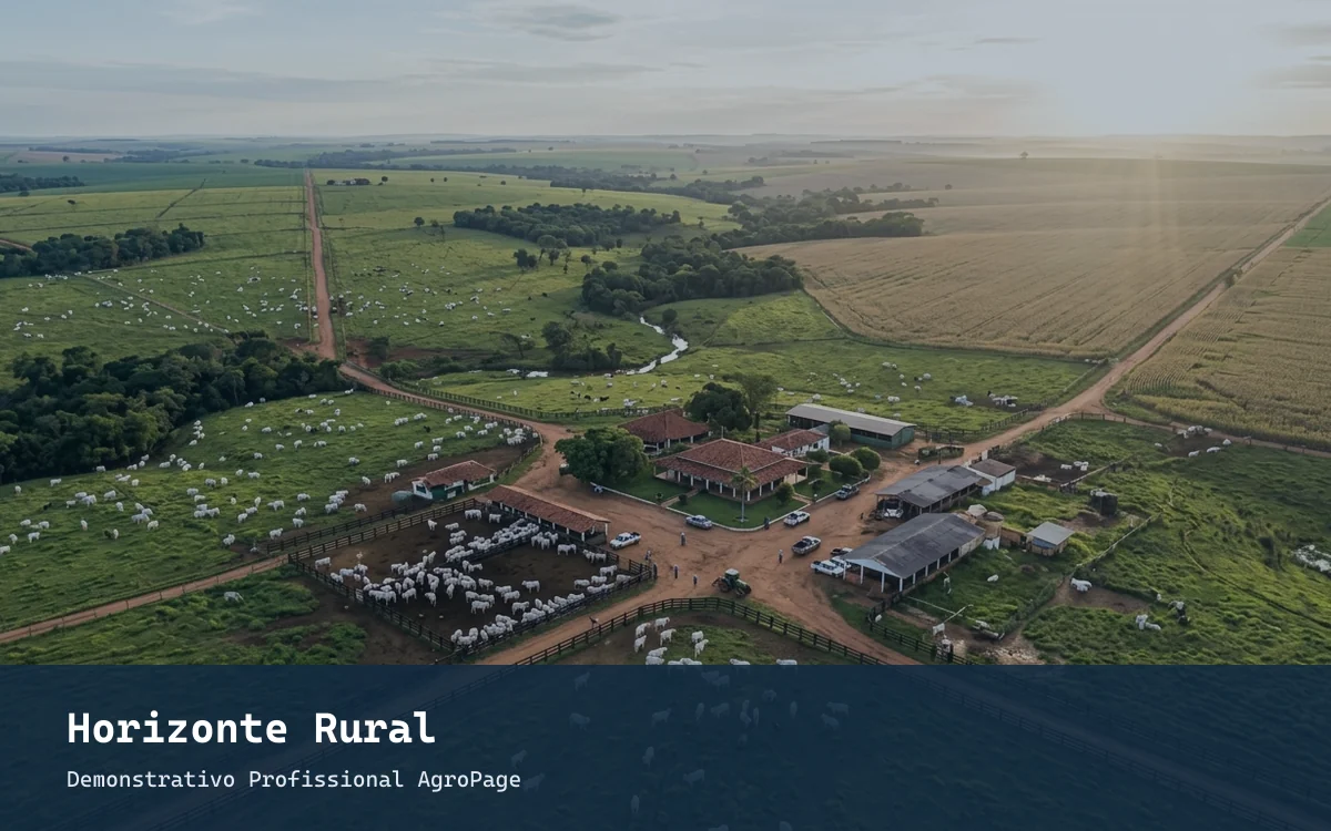 Representação ilustrativa de site para imobiliária rural e corretores em notebook e celular
