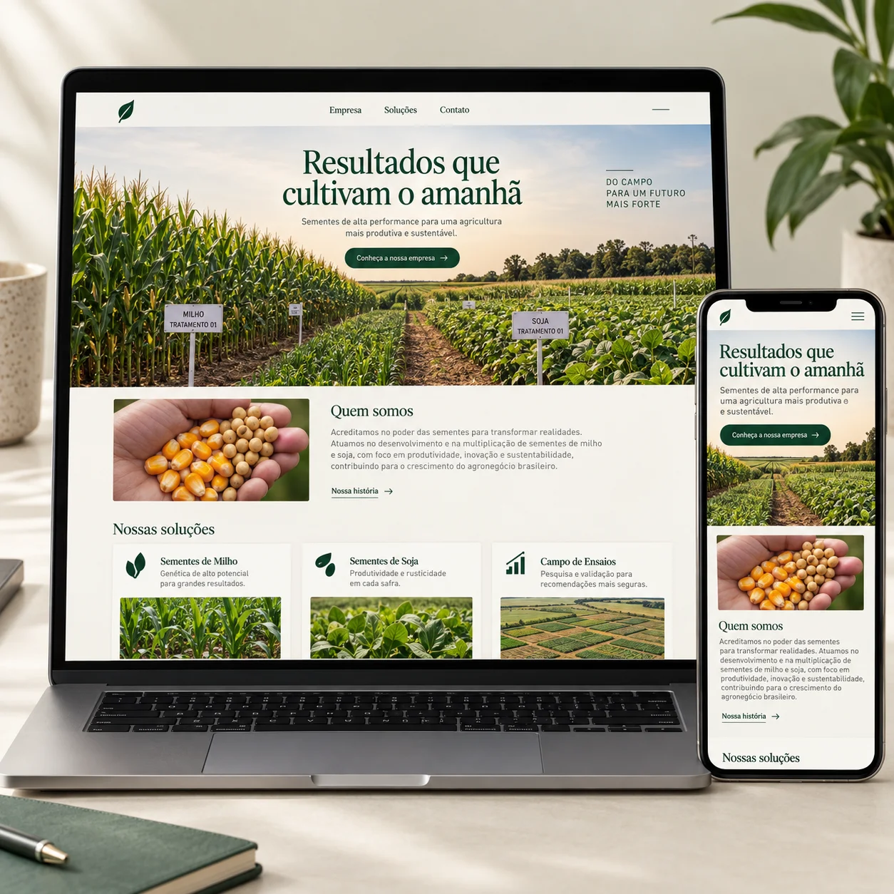 Illustrative website preview for seeds & seed producers on desktop and mobile