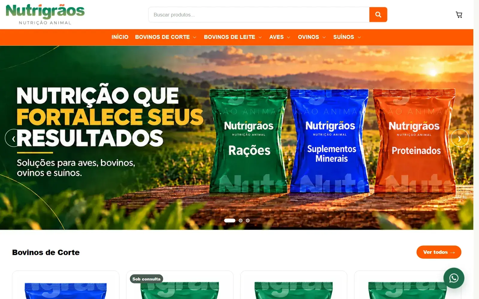 Actual screenshot of Nutrigrãos Nutrição Animal: desktop
