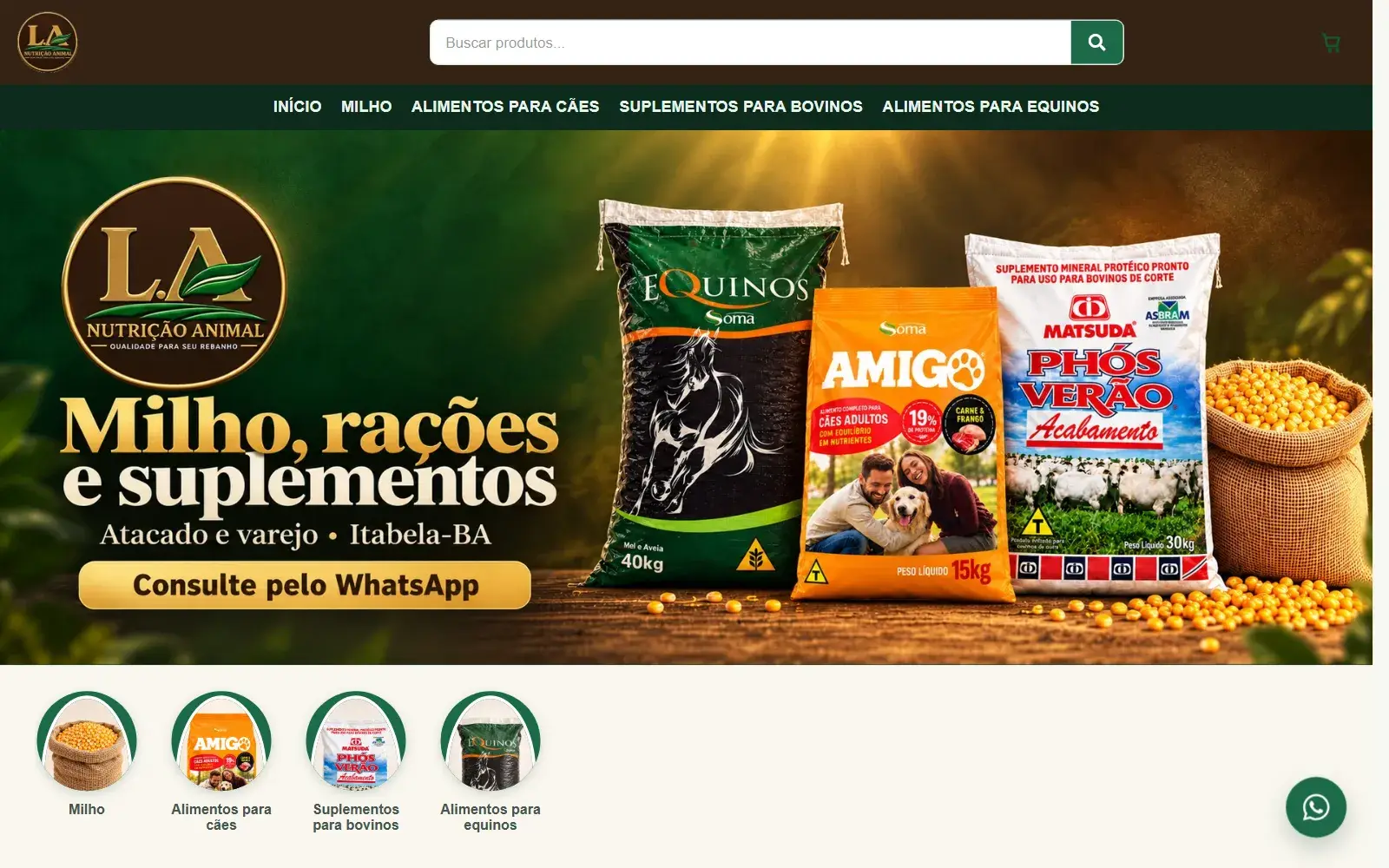 Actual screenshot of LA Nutrição Animal: desktop