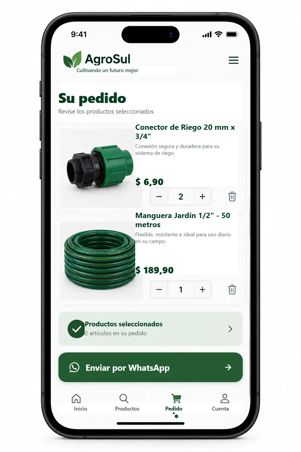 El cliente elige y envía el pedido