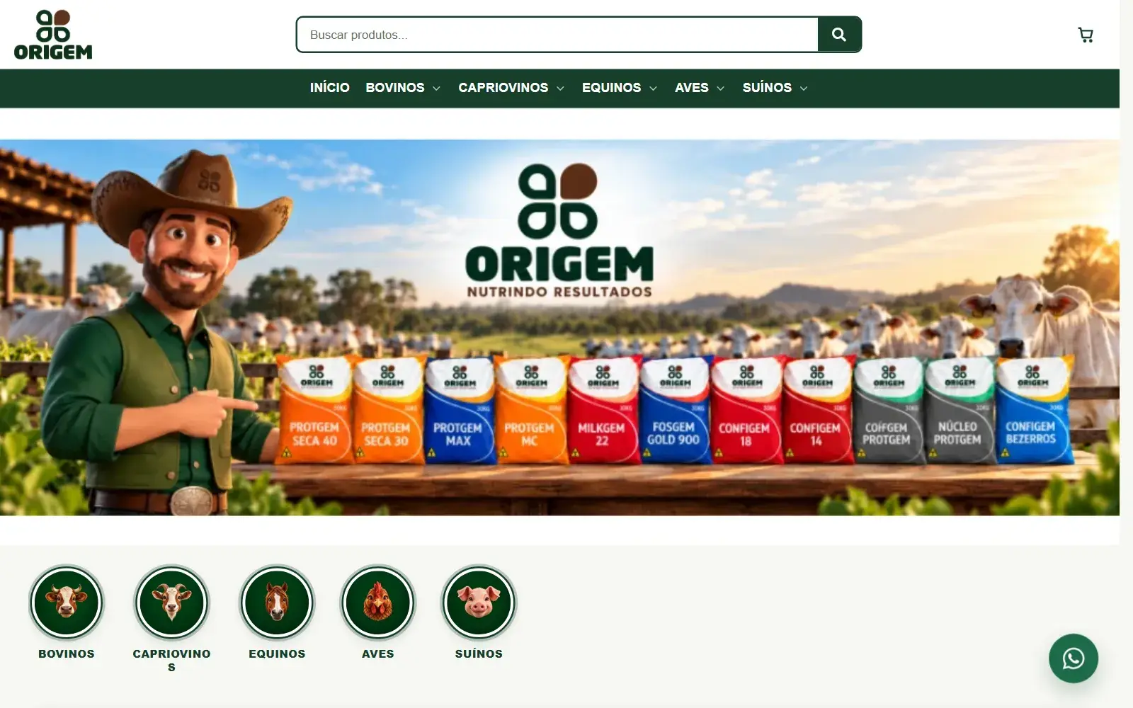 Actual screenshot of Origem Nutrição Animal: desktop